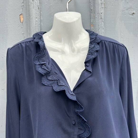 Sezane Chlo Silk Navy Blouse, size 44 - Picture 7 of 14